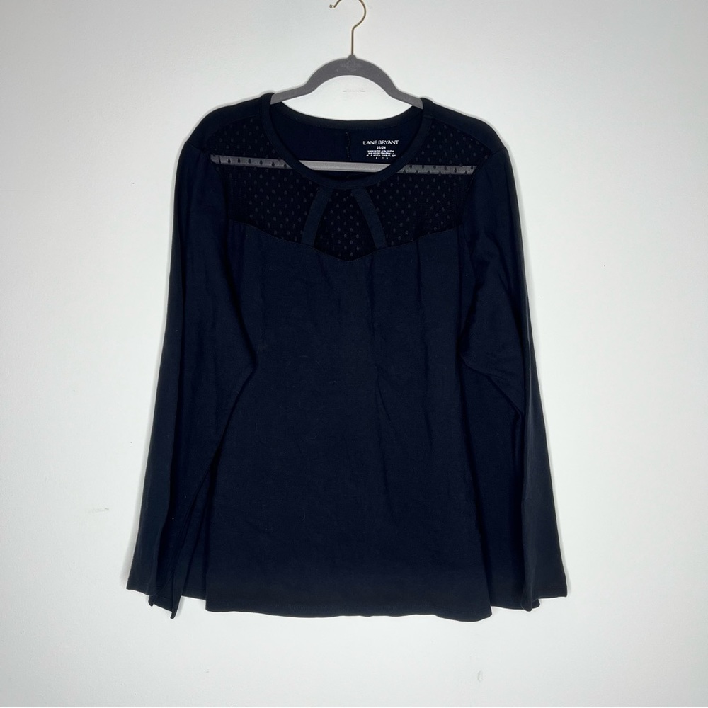 Lane Bryant Size 22/24 Black Illusion Neckline Swiss Dot Long Sleeve Shirt